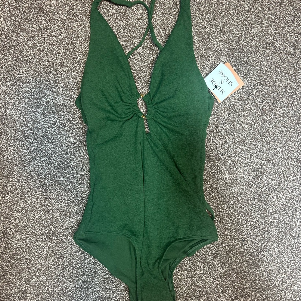 Shade & Shore Forest Green Halter One-Piece with Front Ring